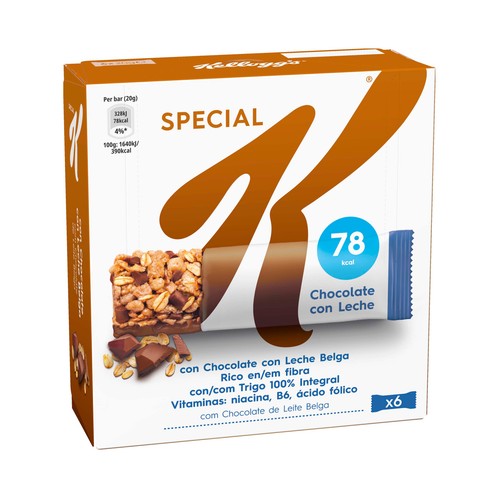 KELLOGG"S Special K  Barritas de cereales con chocolate con leche pack 6 uds. x 20 g.