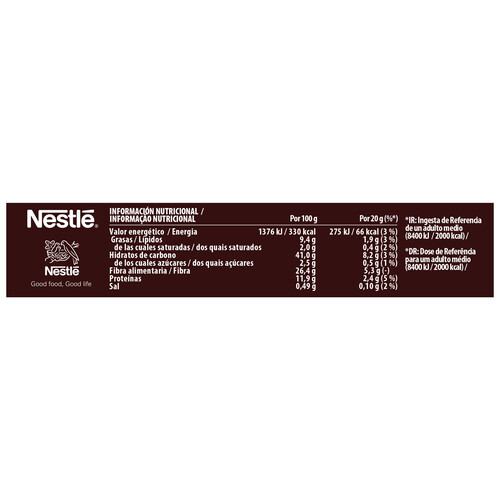 FITNESS de Nestlé Barritas de cereales sin azúcares añadidos y con sabor chocolate 4 uds.