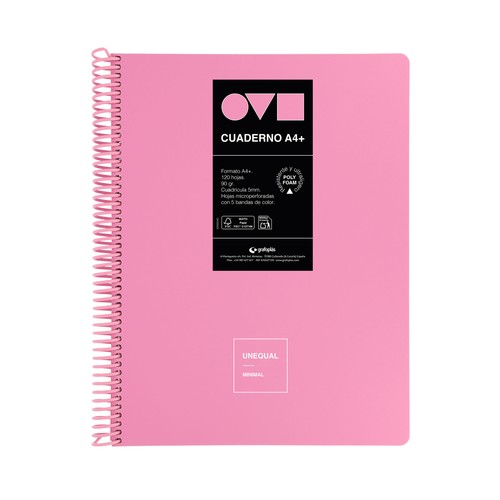 Cuaderno A4 120 hojas 90 gr 5x5 5 bandas Unequal Minimal surtido. GRAFOPLÁS