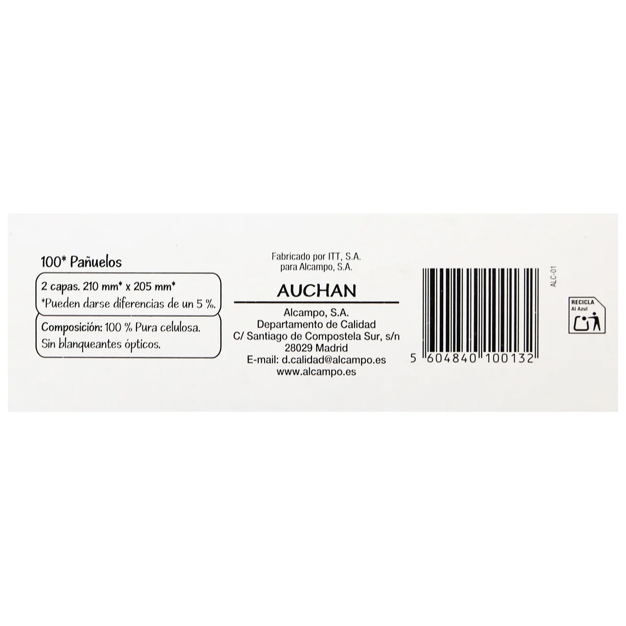 PRODUCTO ECONOMICO ALCAMPO Tissues de celulosa faciales paquete de 100 uds.