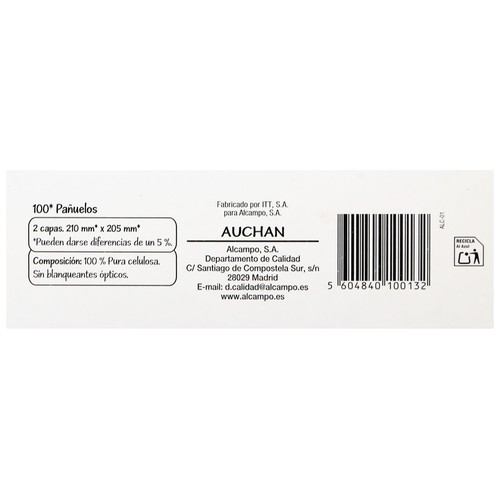 PRODUCTO ECONOMICO ALCAMPO Tissues de celulosa faciales paquete de 100 uds.
