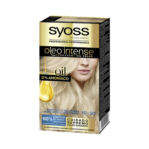 SYOSS Tinte de pelo permanente tono 10-50 rubio claro ceniza SYOSS Oleo intense.