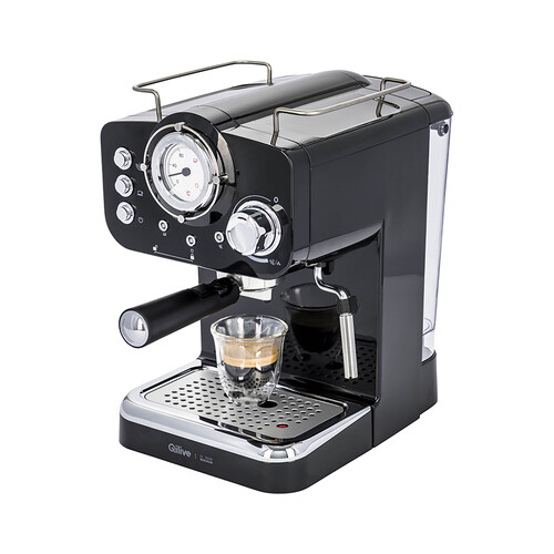 Cafetera espresso QILIVE Vintage negro, presión 15bar, termómetro