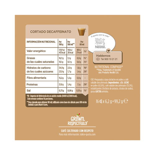 NESCAFÉ DOLCE GUSTO Café cortado descafeinado en cápsulas NESCAFÉ Dolce Gusto 16 uds. 99 g.