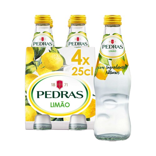 PEDRAS Agua mineral con gas sabor limón botella de 25 centilitros pack de 4 uds.