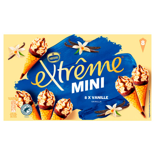 EXTRÈME de Nestlé Mini conos de helado de vainilla con salsa de chocolate y trocitos de almendra caramelizadas 8 x 60 ml.