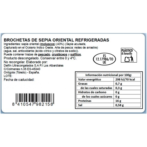Brocheta de sepia, venta por unidad.