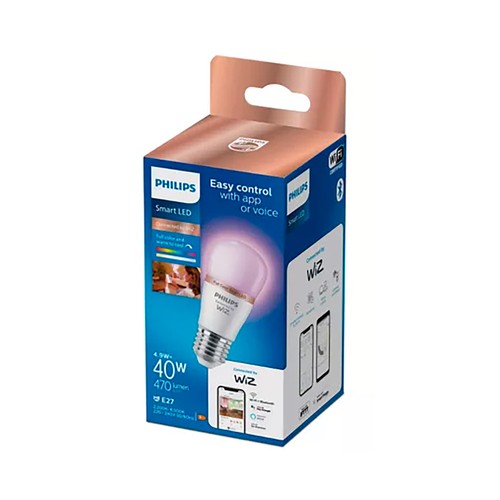 Bombilla Led inteligente E27, WiFi, 4,9W=40W, blanco ajustable + color, 470lm, PHILIPS.