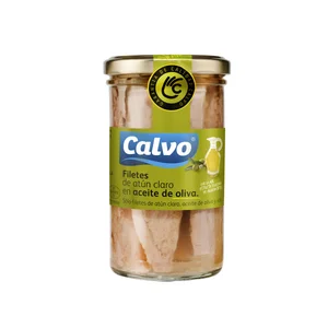 CALVO Atún claro en aceite de oliva en filetes frasco de 163 g.