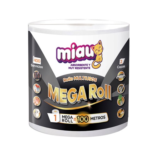 MIAU MEGA ROLL  Papel cocina multiusos 100 mt. 1 und