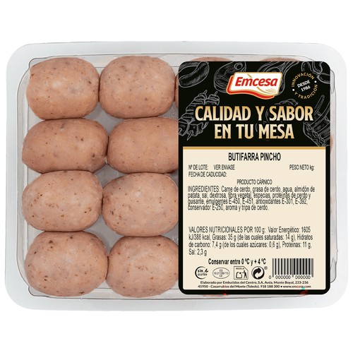 Bandeja con butifarras de pincho, elaboradas sin gluten EMCESA 400 Gramos Aproximados