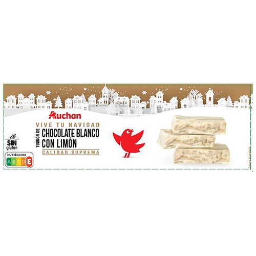 PRODUCTO ALCAMPO Turrón praliné chocolate blanco con limón 150 g.