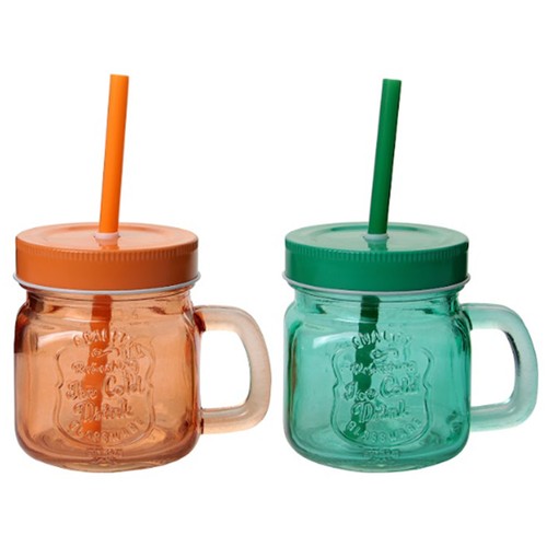 Jarra vidrio con cañita 25 cl color naranja o verde. ACTUEL