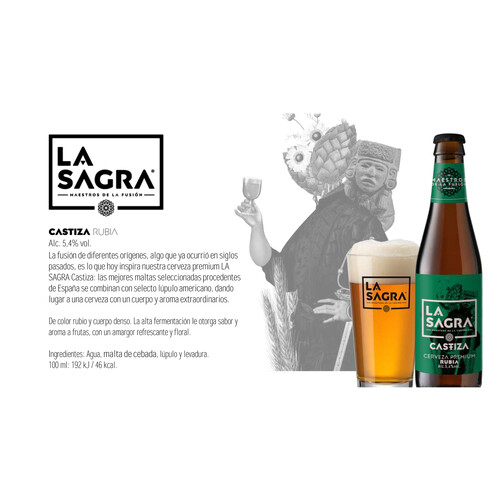 LA SAGRA Cerveza artesana rubia LA SAGRA CASTIZA 33 cl.