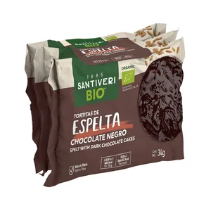SANTIVERI Tortitas con espelta bañadas en chocolate negro ecológicas 3 uds. x 34 g.