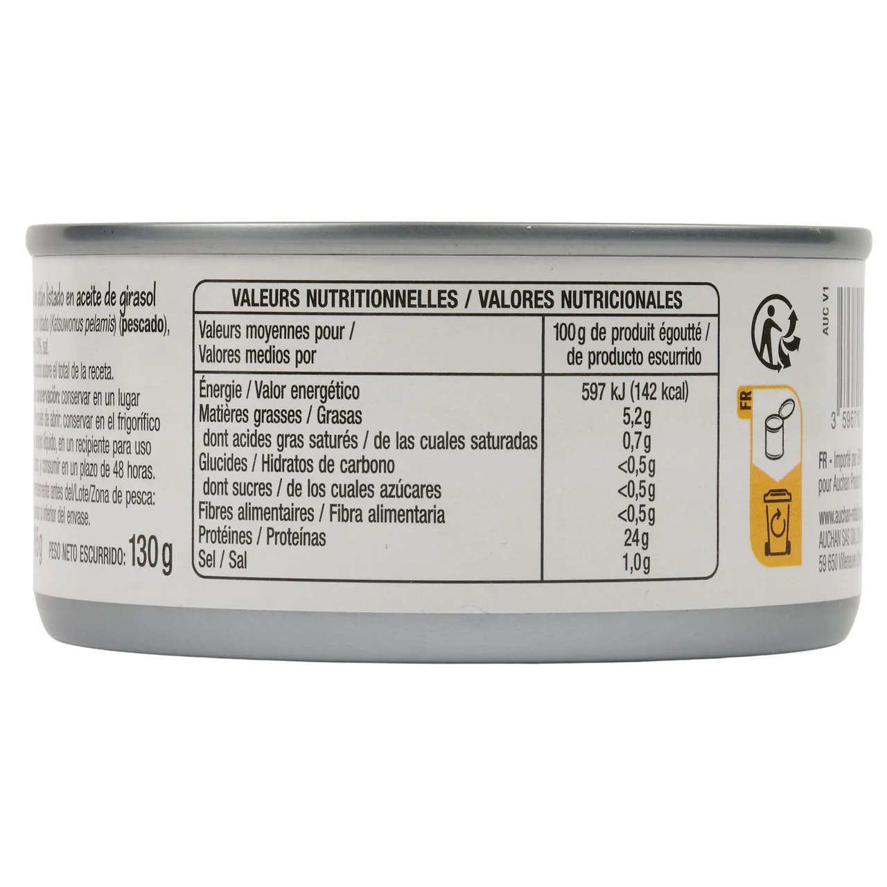 PRODUCTO ALCAMPO Atún en trozos en aceite de girasol auchan economico lata130g