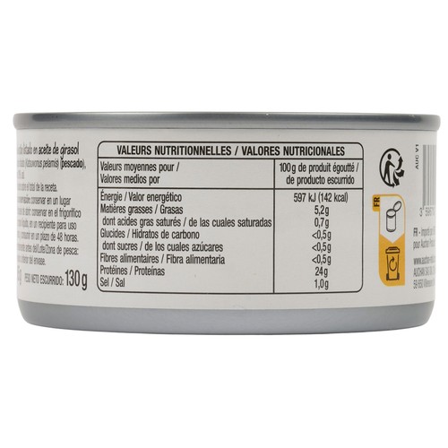 PRODUCTO ALCAMPO Atún en trozos en aceite de girasol auchan economico lata130g