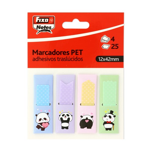 4 Marcadores traslúcidos pandas 25 hojas 12x42mm FIXONOTES.