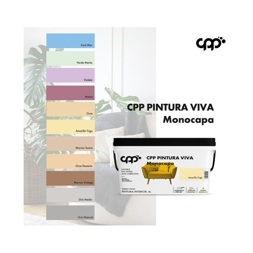 Pintura interior 4L para paredes y techos, amarillo trigo desierto CPP
