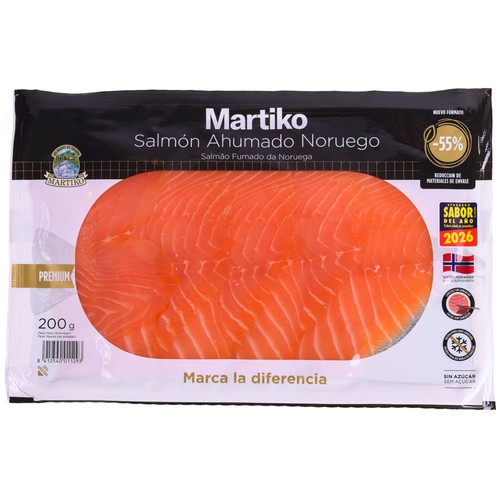 MARTIKO Salmón Noruego ahumado sin azúcares añadidos 200 g.