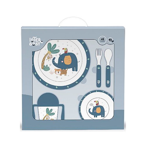 Set vajilla para bebé de 5 piezas jungla azul, INTERBABY.