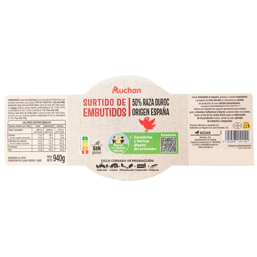 ALCAMPO CULTIVAMOS LO BUENO  Lote de embutidos 50% DUROC lomo (400g.), chorizo (270g.) y salchichón (270g.)