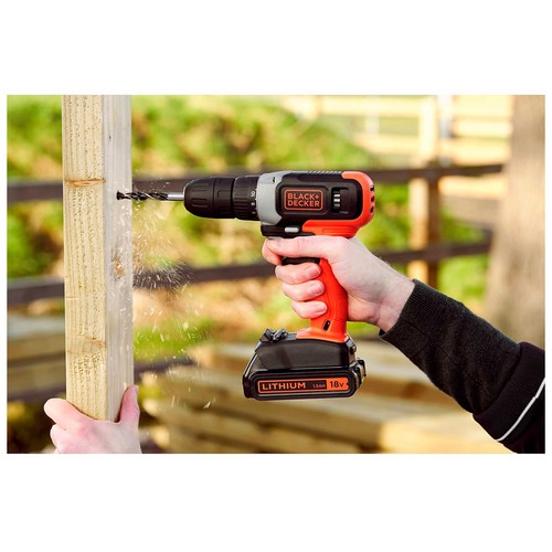 Taladro atornillador de 18V con batería y cargador, BLACK+DECKER