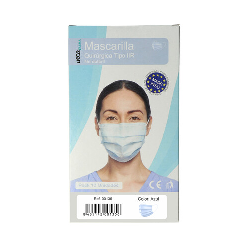 INCA FARMA Mascarillas quirúrgicas desechables (tipo IIR), de color azul INCA FARMA 10 uds.