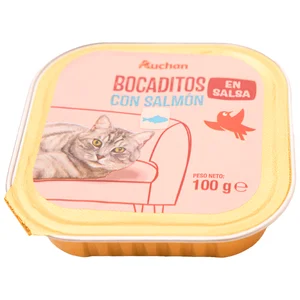 PRODUCTO ALCAMPO Alimento completo para gatos adultos, con trocitos de salmón el salsa 100 g.
