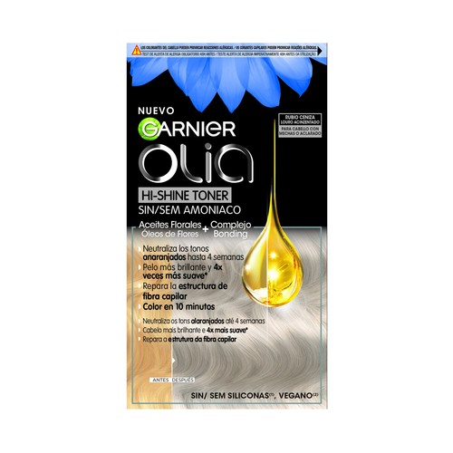 GARNIER Olia hi-shine toner tono Rubio ceniza Tinte sin amoniaco para cabellos aclarados o con mechas.