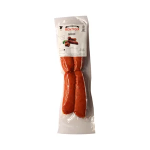 Chorizo fresco oredado, envasado al vacio y elaborado sin gluten ni lactosa MONTFOIX 280 g.