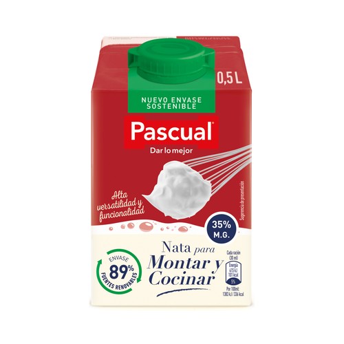 PASCUAL Nata líquida para montar y cocinar (35% materia grasa) PASCUAL 500 ml.
