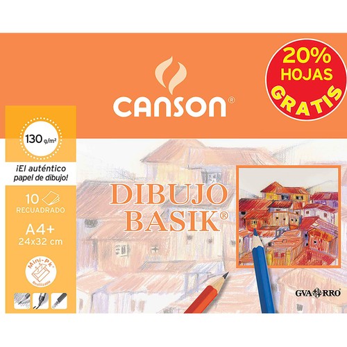 Bloc de dibujo basik recuadro tamaño A4 de 10 hojas + 20% gratis, CANSON.