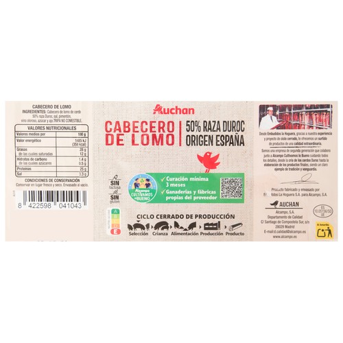 ALCAMPO CULTIVAMOS LO BUENO Cabecero lomo 50% raza Duroc - Loncha normal 2 a 3 mm