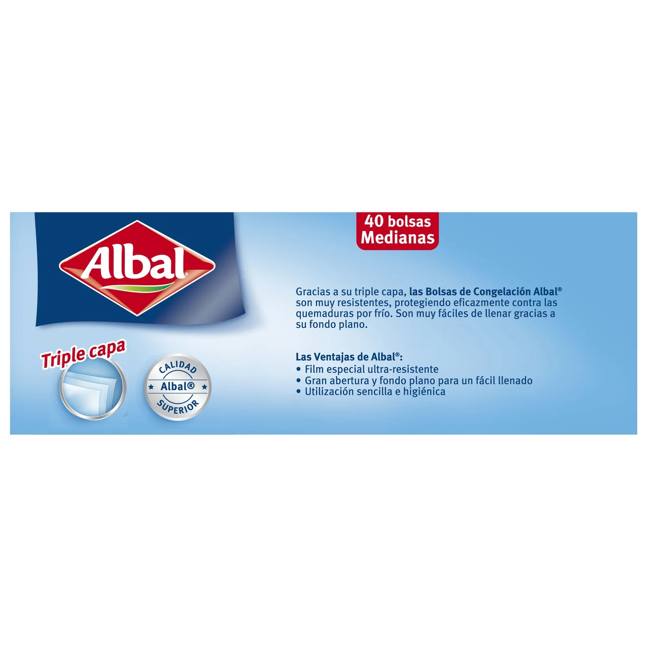 ALBAL Bolsas de congelación medianas ALBAL 6,8 litros 40 unidades