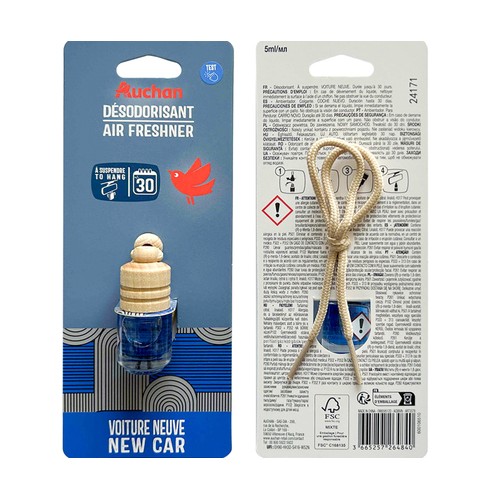 Ambientador para coche de colgar, fragancia a coche nuevo, AUCHAN.
