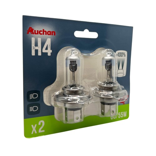 2 bombillas para automóvil H4, 60/55W +100%, PRODUCTO ALCAMPO.