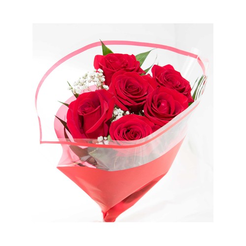 Bouquet de 6 rosas rojas con tallo de 50-60cm, variedad Ecuador VIVEROS 1 unidad.