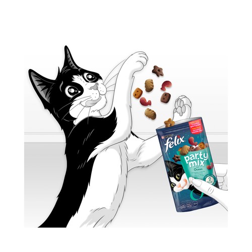 FELIX Snacks para gatos a base de salmón, pescado blanco y trucha FELIX PARTY MIX 60 g.