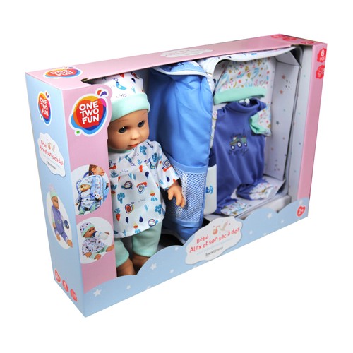 Muñeco Bebé con mochila portabebés y vestido extra 30cm, 6 piezas, modelos surtidos +2 Años ONE, TWO FUN