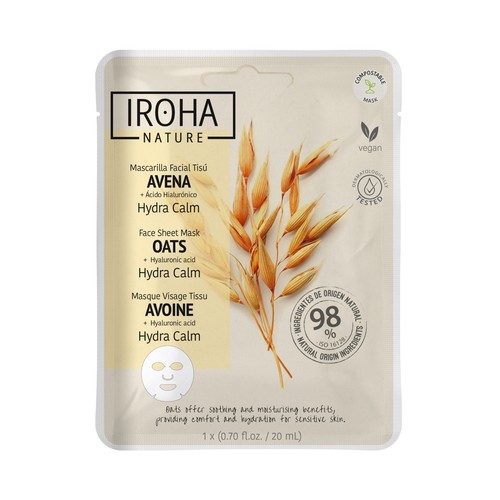 IROHA NATURE Mascarilla facial hidratante y calmante, para piel sensible.