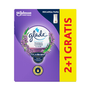 GLADE Touch & fresh Recambio para ambientador con aroma a lavanda y aloe vera 3 x 10 ml.