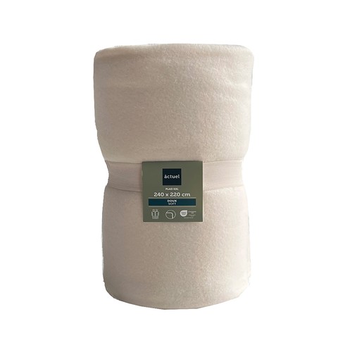 Manta polar pespuntes de 200 gm, 240 x 220, color blanco, ALCAMPO.