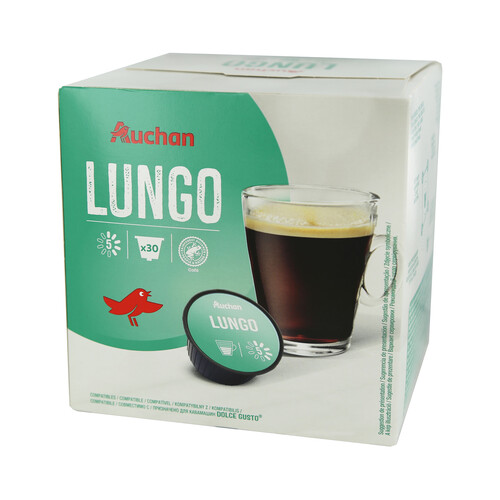 Café Lungo intenso, intensidad 5 en cápsulas PRODUCTO ALCAMPO 30 uds. 210 g.