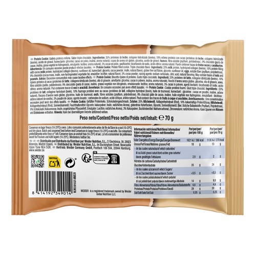 WEIDER Cookie proteica con triple chocolate 70 g.