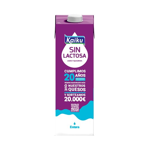 Leche entera de vaca, sin lactosa KAIKU 1 l.
