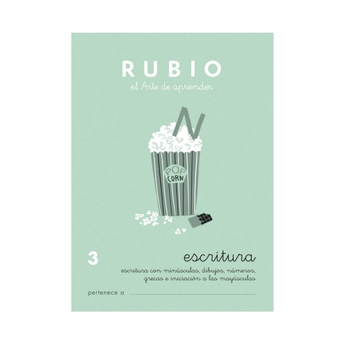 Escritura 3, minúsculas, dibujos, números e iniciación a las mayúsculas, 5-7 años RUBIO.