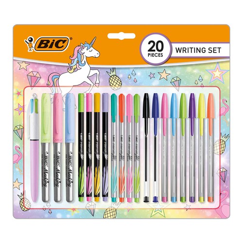 Completo pack de dibujo que contiene varios tipos de bolígrafos y rotuladores, BIC.