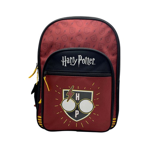Mochila con dos compartimentos diseño color rojo y negro estampado HARRY POTTER, 32x41x12cm.