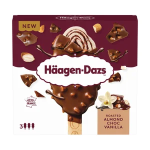 HÄAGEN-DAZS Helado de vainilla y chocolate recubierto con chocolate con leche y almendras tostados 3 x 80 ml.